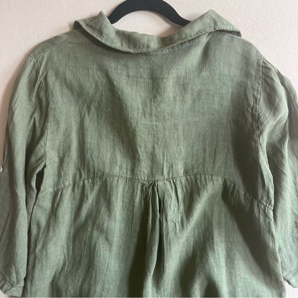 Elena Baldi NEW Green Army Oversized 100% Pure Linen Italian Dress Midi Medium - Picture 9 of 16